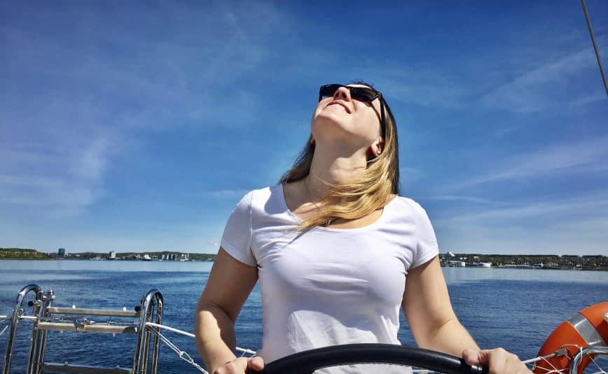 Gwen at the helm.